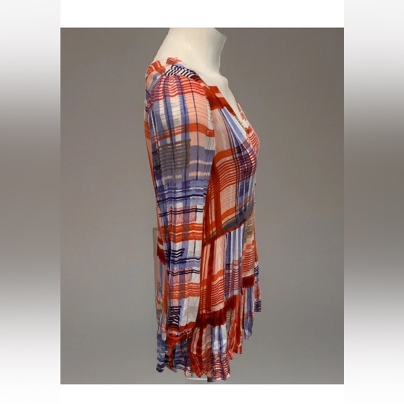Maeve anthropologie Red and Blue Striped /plaid Blouse small rayon - Picture 4 of 9
